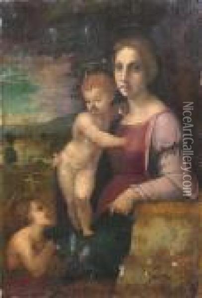 Madonna With The Infant St John The Baptist. Oil Painting - Raphael (Raffaello Sanzio of Urbino)