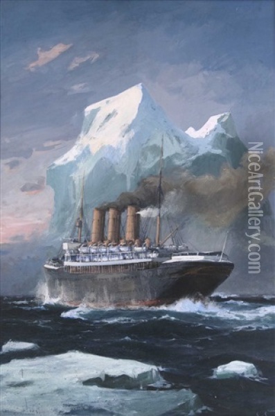 Dampfer Vor Einem Eisberg Oil Painting - Leonhard Sandrock