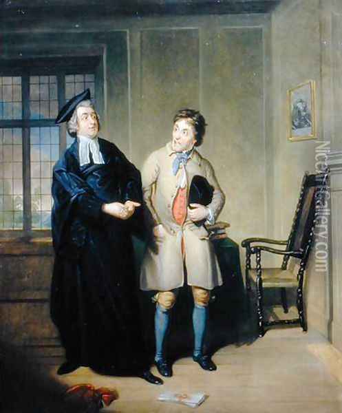 Mr Bannister Junior and Mr Parsons as Scout and Sheepface in The Village Lawyer, c.1796 Oil Painting - Samuel de Wilde