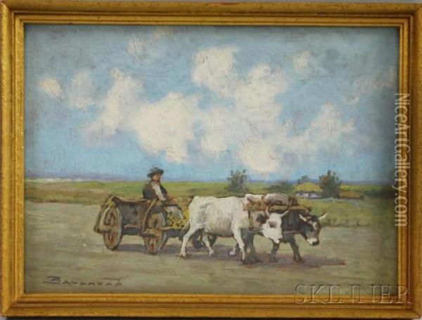 Oxen Cart Oil Painting - Ludovic Bassarab