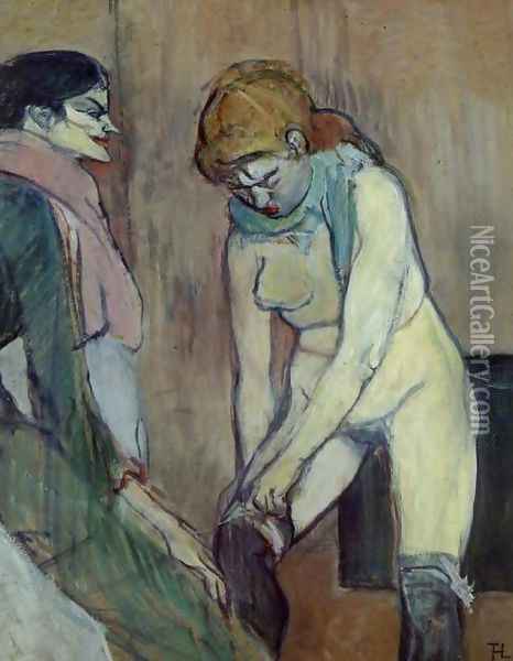 Woman Pulling Up Her Stocking Oil Painting - Henri De Toulouse-Lautrec