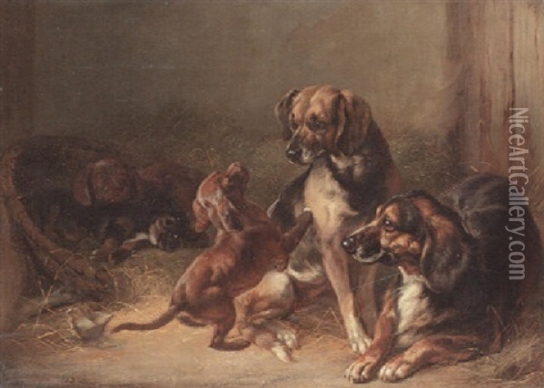 Dogs And Whelps Oil Painting - Benno Raffael Adam