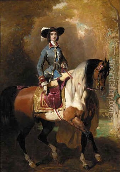 An Elegant Lady On Her Horse Oil Painting - Alfred De Dreux