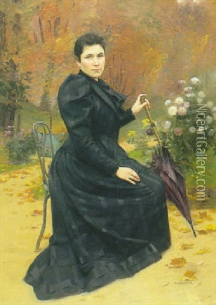 Femme Au Parc Oil Painting - Basile Lemeunier