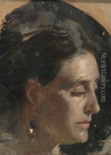 Cabeza De Mujer Oil Painting - Alejandro Ferrant Y Fischermans