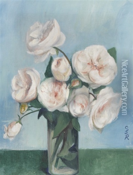 Rosen Auf Blauem Grund Oil Painting - Ottilie W. Roederstein