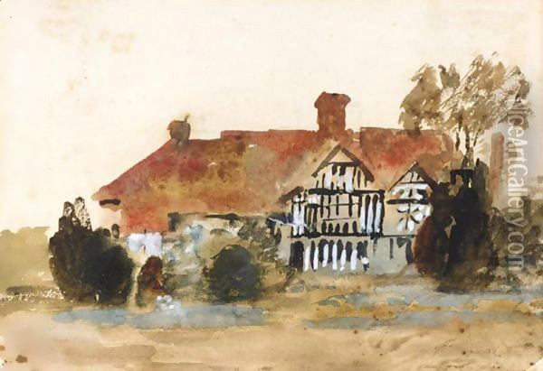 Study Of A Country House Oil Painting - Hercules Brabazon Brabazon