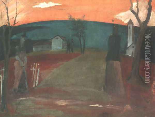 Landscape at Nightfall Evening 1931 Oil Painting - Istvan Farkas