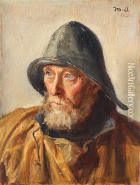 Portrait Of A Fisherman Oil Painting - Michael Peter Ancher
