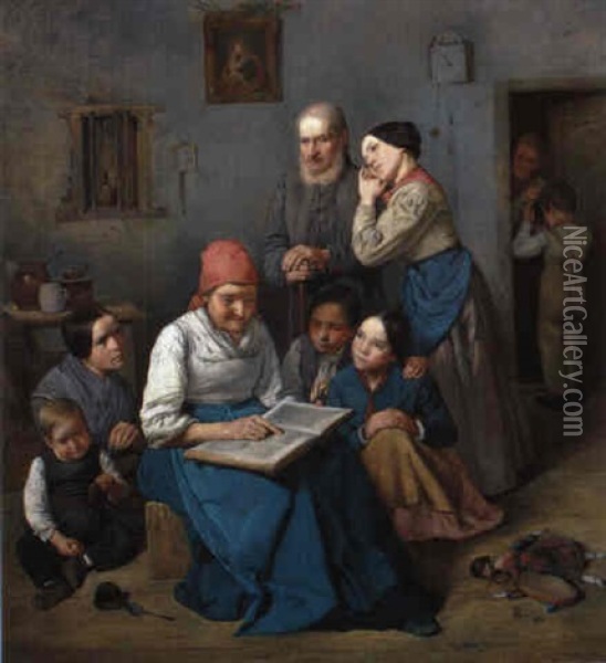 Grossmutters Geschichten Oil Painting - Johann Baptist Reiter