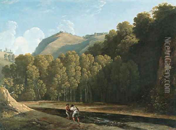 An Italianate wooded landscape with two fishermen by a stream Oil Painting - Pierre-Henri de Valenciennes