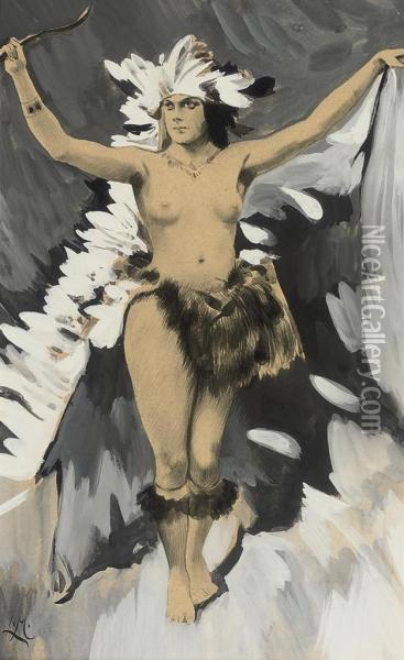 Study Of A Squaw Oil Painting - Ludwig, Ludek Marold