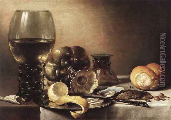 Still-Life with Oysters c. 1633 Oil Painting - Pieter Claesz.