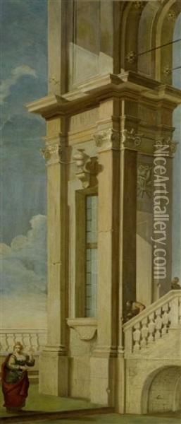 Architekturdarstellungen Und Figuren (set Of 4) Oil Painting - NIcola Bertuzzi