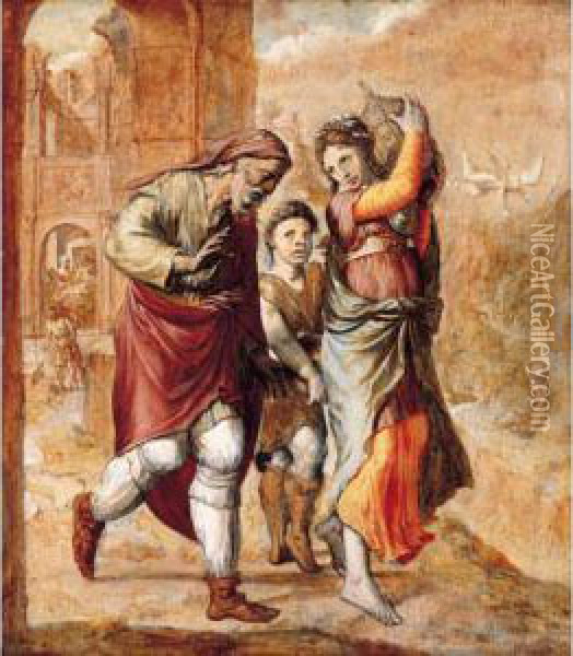The Expulsion Of Hagar And Ishmael Oil Painting - Pieter Aertsen