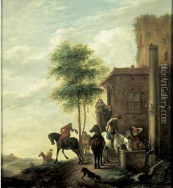 Halte De Cavaliers Oil Painting - Carel van Falens or Valens