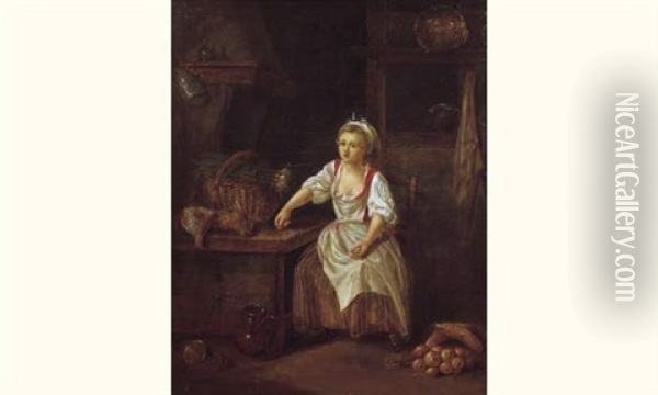 Jeune Cuisiniere Achetant Des Volailles Oil Painting - Charles Francis Lord Greville