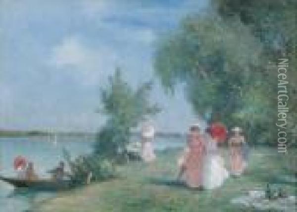 Un Dimanche Sur Les Bords De Seine Oil Painting - Gustave Colin