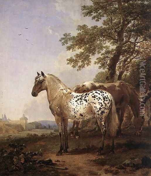 Landscape with Two Horses Oil Painting - Nicolaes Berchem