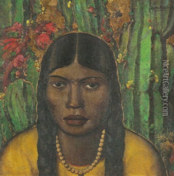 Woman With Cactus Oil Painting - Alfredo Ramos Martinez