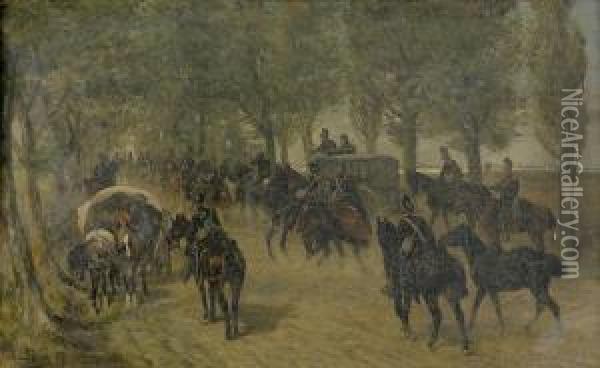 Truppenbewegung Auf Der Landstrasse. Oil Painting - H.F. Lang