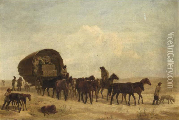 The Caravan Oil Painting - Johann E. Gottlieb Prestel