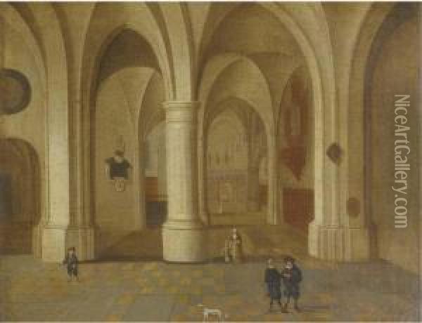 A Church Interior With Elegant Figure In The Foreground Oil Painting - Pieter Neefs The Elder, Frans The Younger Francken
