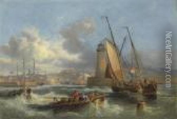 Shipping Off Holyhead Harbor, Anglesey Oil Painting - John Wilson Carmichael
