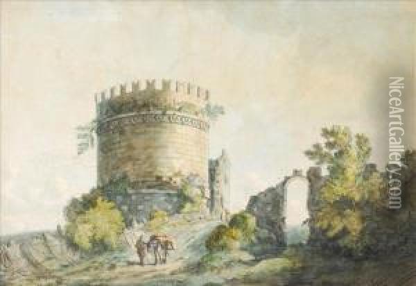 Caop Debove Near Rome, The Sepulchre Of Cecilia Metella And The Gate Of Stsebastien On The Via Appia Oil Painting - Jacob Moore