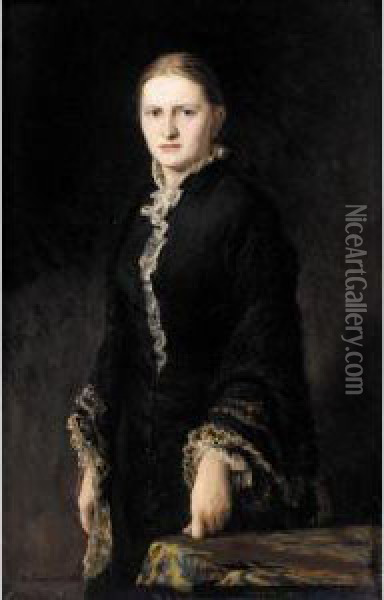 Portrait Of A Lady In Black Oil Painting - Nikolai Alexandrovich Yaroshenko