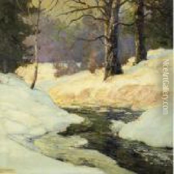 Woodland Stream In Winter Oil Painting - Walter Koeniger