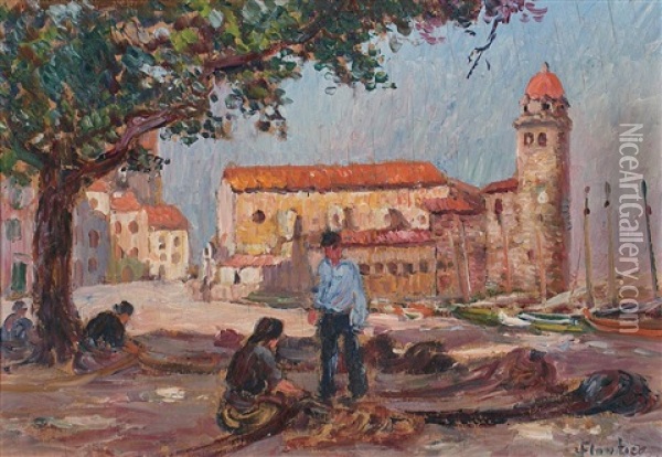 Pueblo Marinero, Probablemente Del Pais Vasco Frances Oil Painting - Louis Floutier
