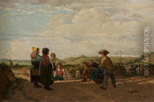 Jeux D'enfants Oil Painting - Antoine Edouard Joseph Moulinet