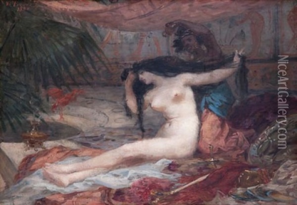 Odalisque Au Bain Oil Painting - Victor Emile Prouve