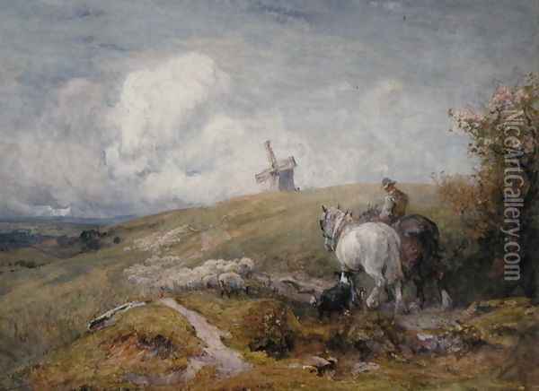Driving Sheep on the South Downs Oil Painting - Robert Thorne-Waite