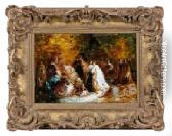 Assemblee Galante Dans Un Parc Oil Painting - Adolphe Joseph Th. Monticelli