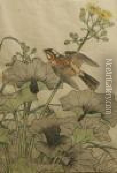 Bird And Flowers Oil Painting - Kono Bairei