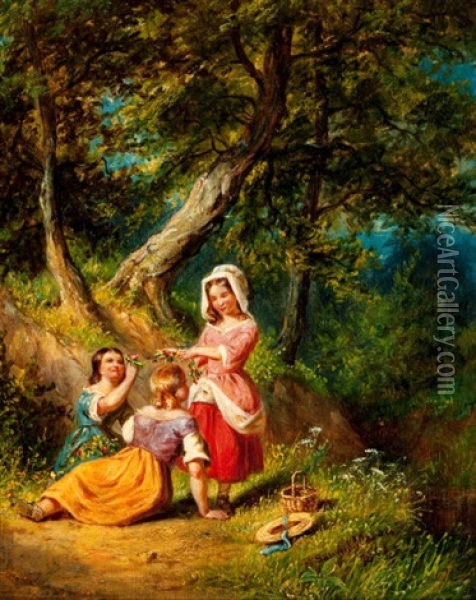 The Flower Gatherers (+ The Berry Pickers; Pair) Oil Painting - William Sanford Mason