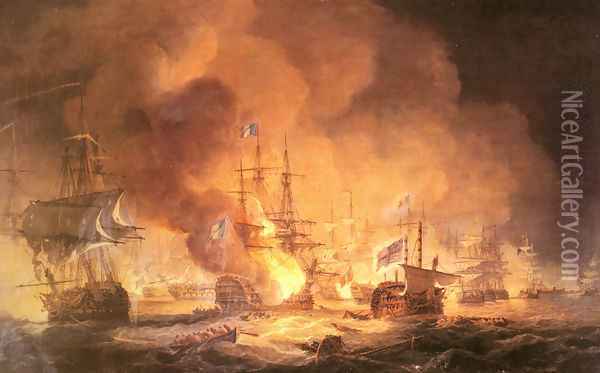 Battle of the Nile, August 1st 1798 at 10 pm Oil Painting - Thomas Luny