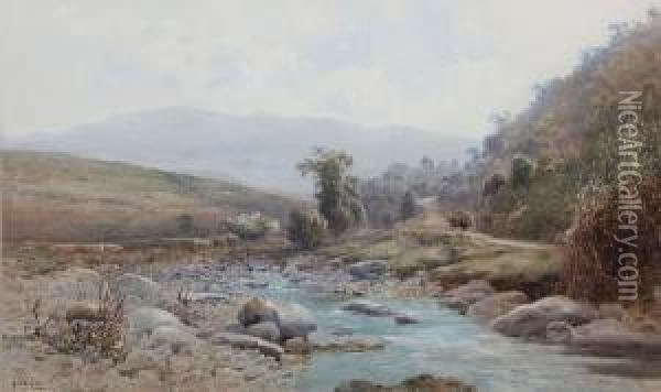 Haycart By A Mountain Stream Oil Painting - Alfred Sinclair