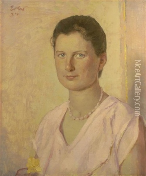 Brustbild Einer Jungen Frau Im Sommerkleid Oil Painting - Fritz Erler