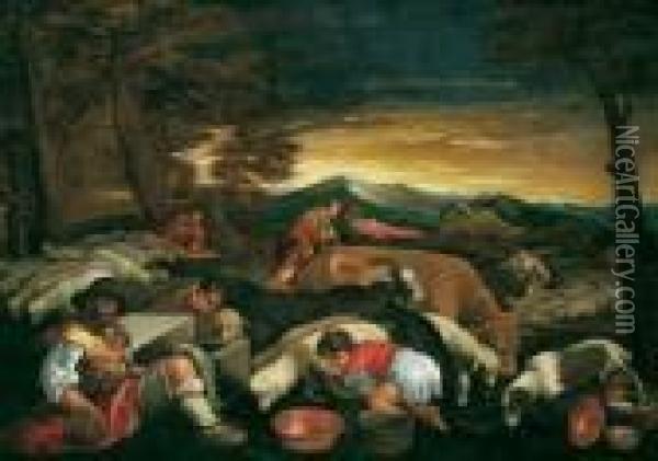 Hirtenszene. Oil Painting - Jacopo Bassano (Jacopo da Ponte)