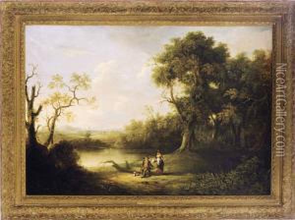 A Couple And Dog By The River Oil Painting - William Joseph Shayer