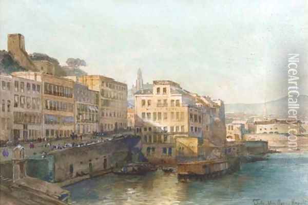 Along a Napolitan quay Oil Painting - Pierre Tetar Van Elven