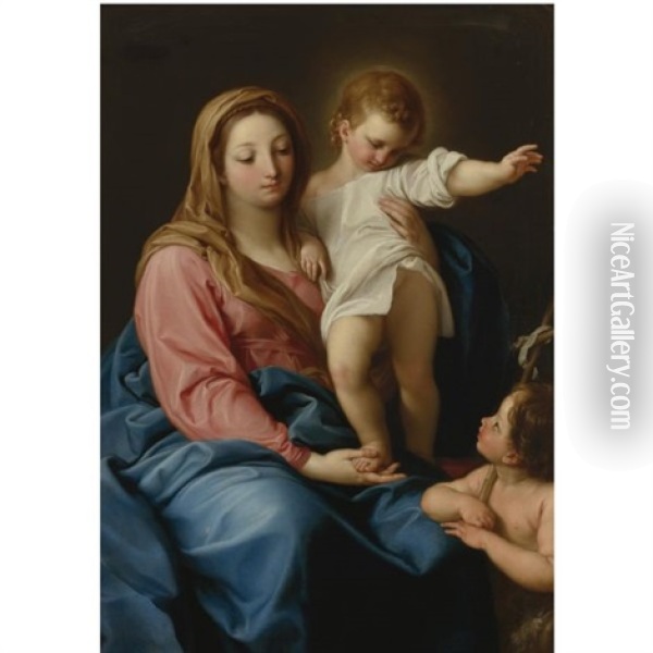 The Madonna And Child With The Infant Saint John The Baptist Oil Painting - Pompeo Girolamo Batoni