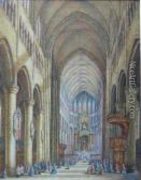 Interior Of St Martin's Cathedral, Ypres Oil Painting - Henry Thomas Schafer