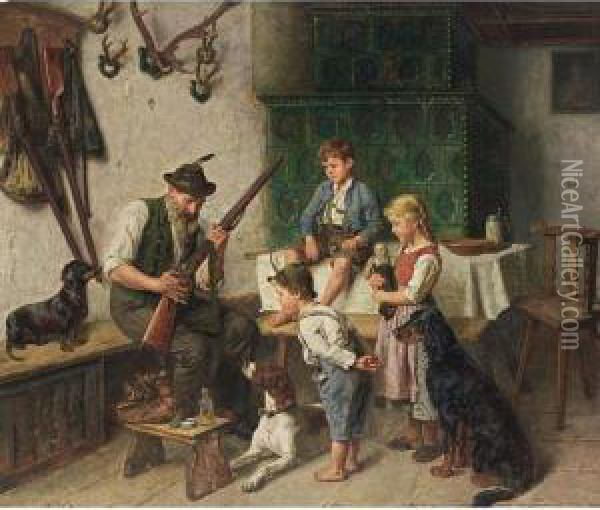 Watching The Hunter Oil Painting - Adolf Eberle