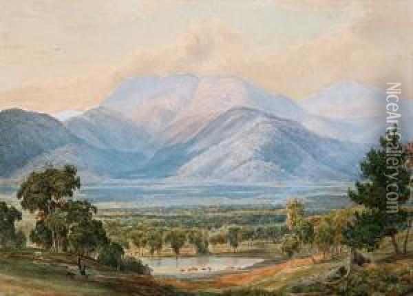 Victorian Landscape With Mountains And Lake Oil Painting - Ebenezer Wake Cook