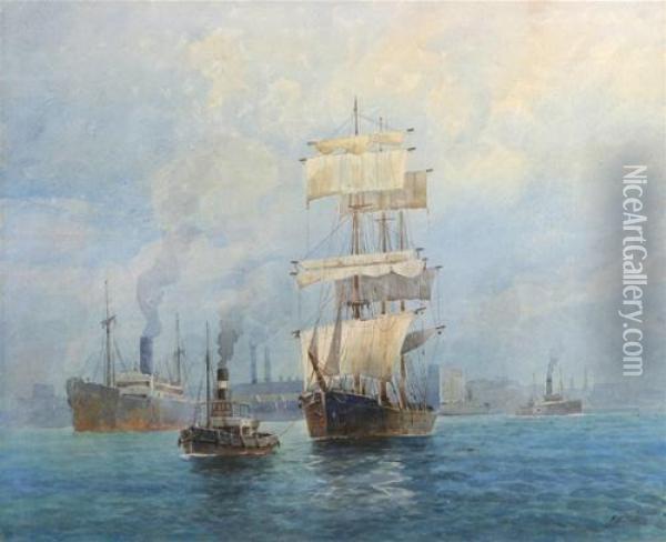 Shipping In A Harbour Oil Painting - Frederick Elliot