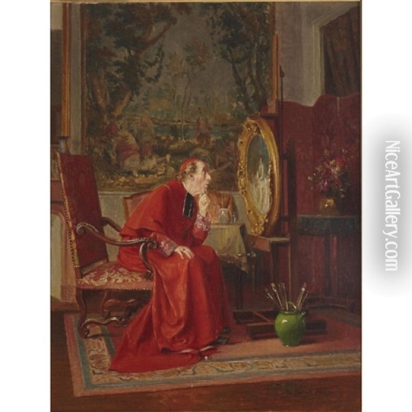 Cardinal As Art Connoisseur Oil Painting - Victor Marais-Milton